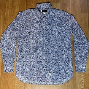 Navy Patterned Casual Button Down Shirt